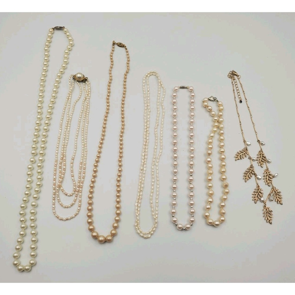 Lot Of 7 Necklaces Faux And Real Pearls Estate Jewelry Finds
